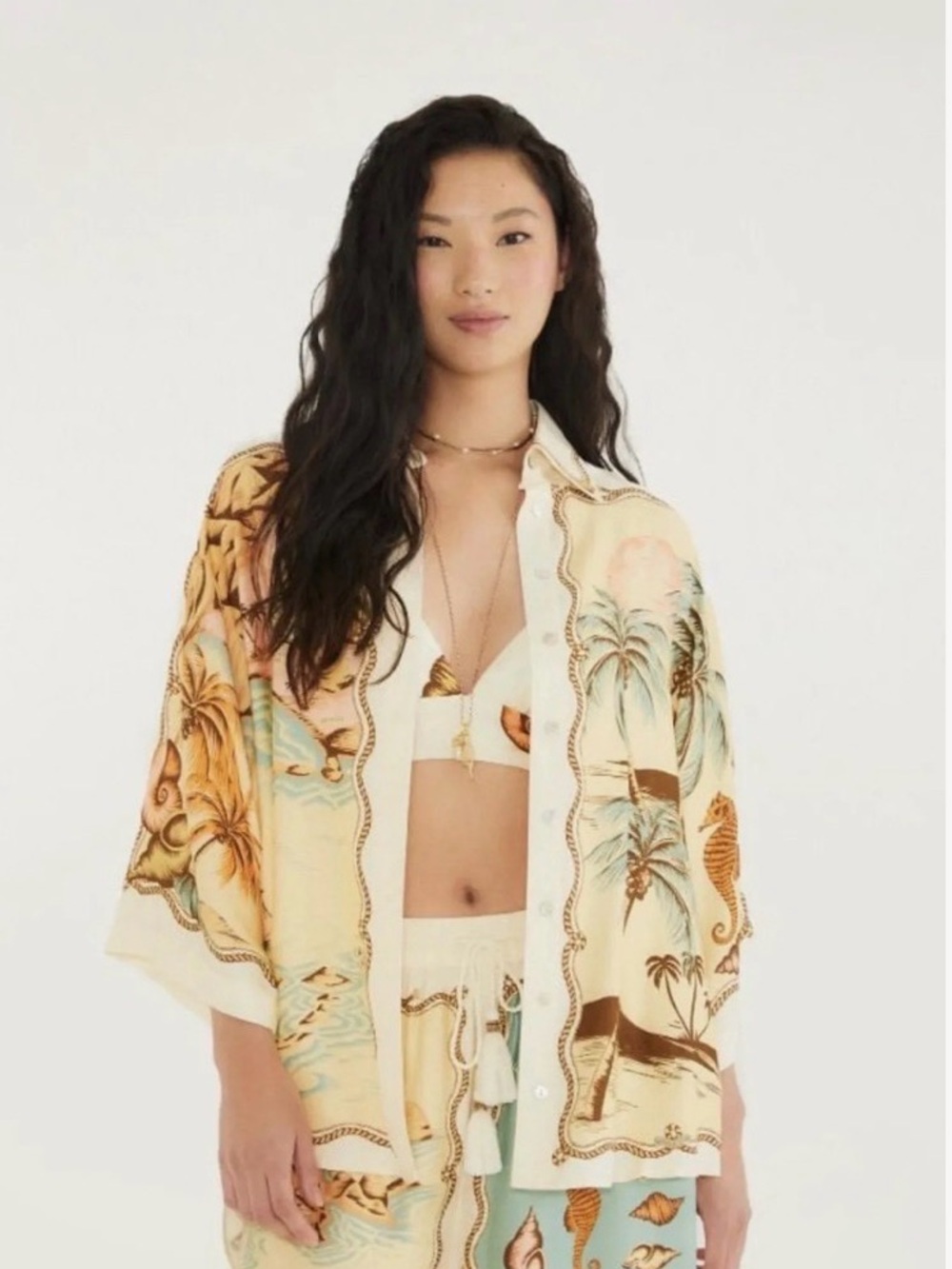 New With Tags Farm Rio "Rio Map" Button Up Shirt, Size Small (Oversized) - Picture 1 of 6